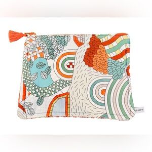 RARE 2 sided colorful pouch jewelry cosmetics travel MCM graphic global chevron